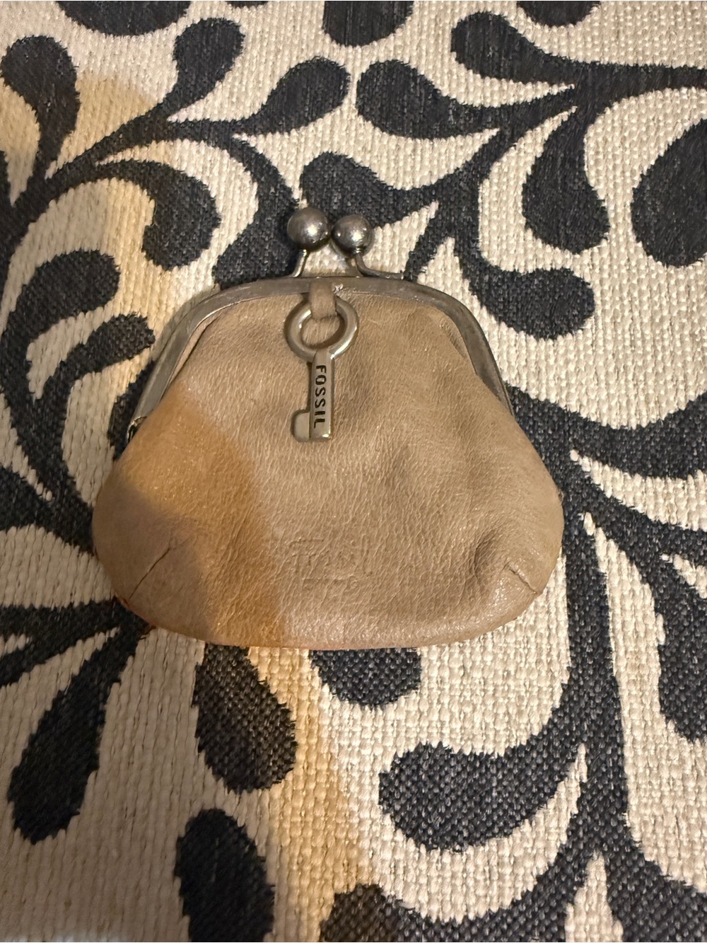 Fossil Striped Leather Coin Purse in Teal, Brown & Orange - Picture 2 of 3